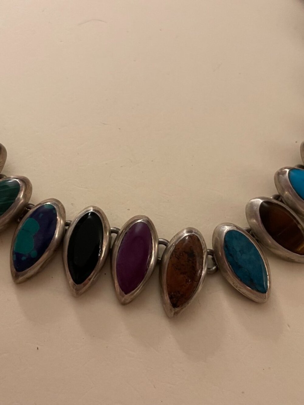 Vintage Taxco Sterling Silver Necklace 16-16.5" Multi Stone 78 grams 925 Mexico - Picture 3 of 11